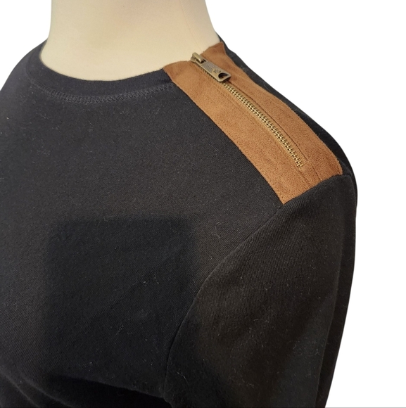 RALPH LAUREN BLACK COTTON TOP W/ CONTRAST ELBOW PATCHES AND SHOULDER ZIPPER XL - Picture 4 of 12